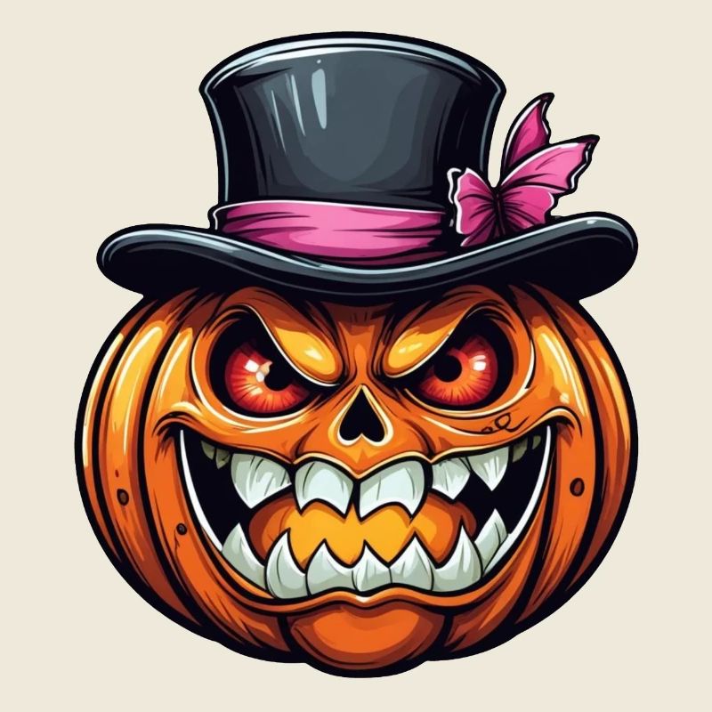Funny grinning Halloween pumpkin with top hat