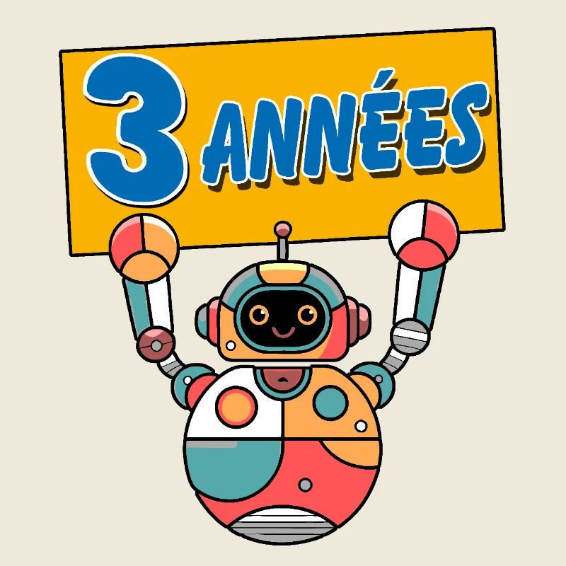 J'ai trois ans, troisième anniversaire avec robot