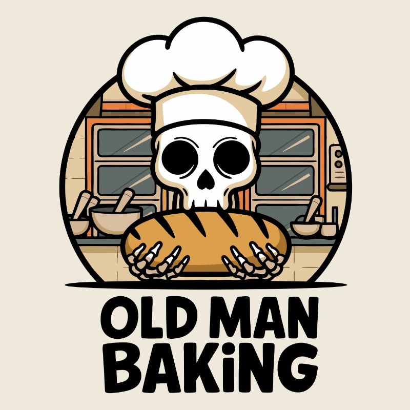 Old Man Baking Skull mit Bäckermütze mit Brot