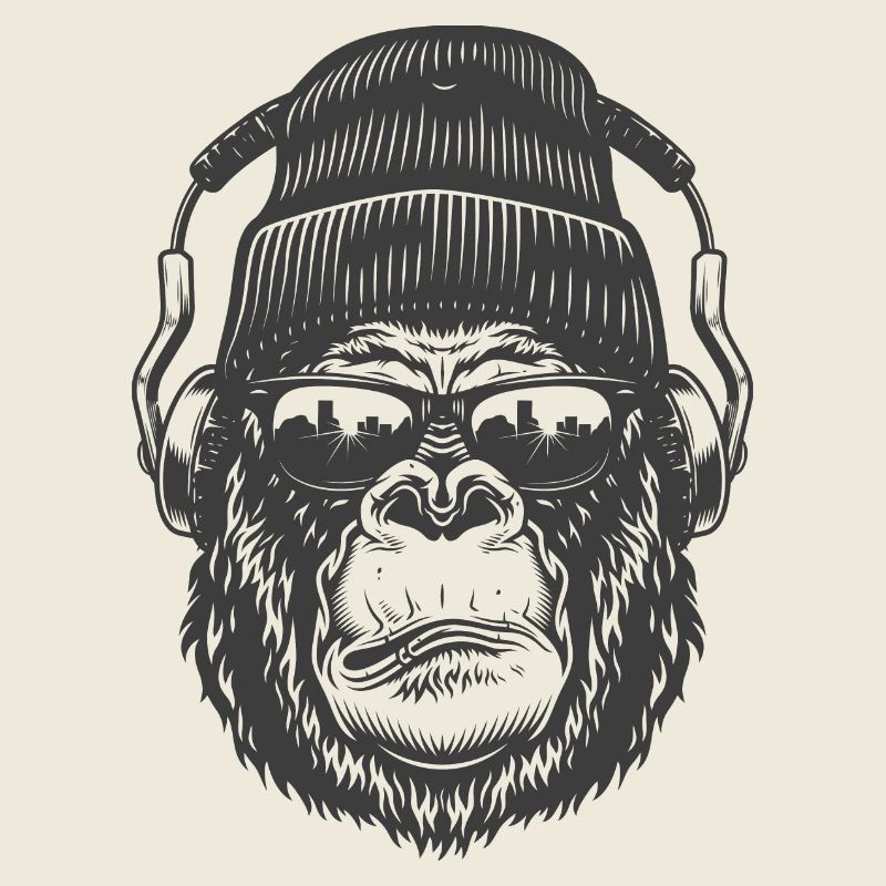 Wild Man Face with Headphones