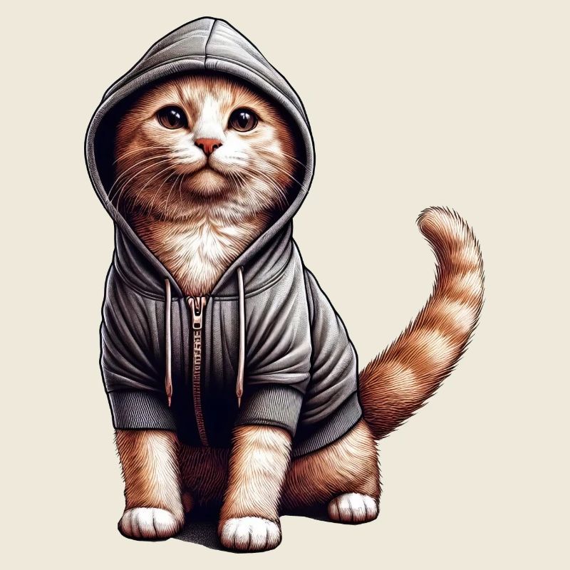 Katze trägt Kapuzenpullover