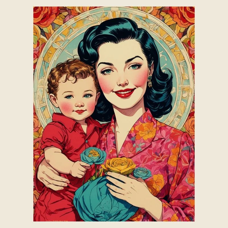 Mutter mit Kind - Retro 50erJahre - Illustration