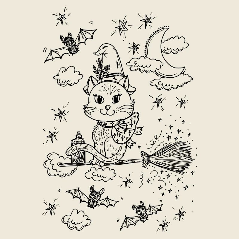 Balai magique chat sorcière