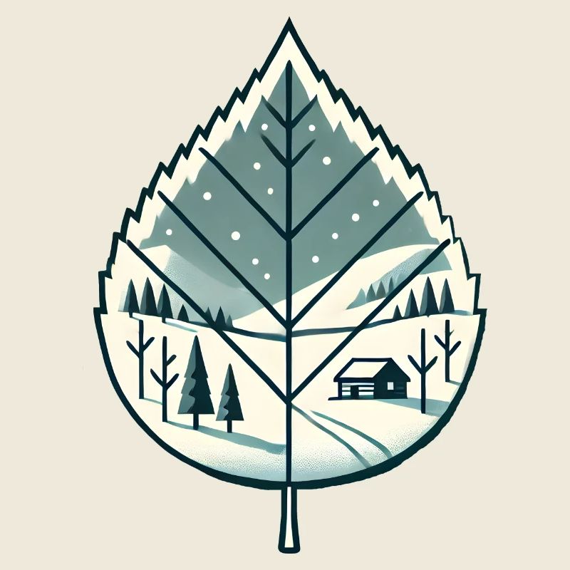 Blatt mit Schneelandschaft