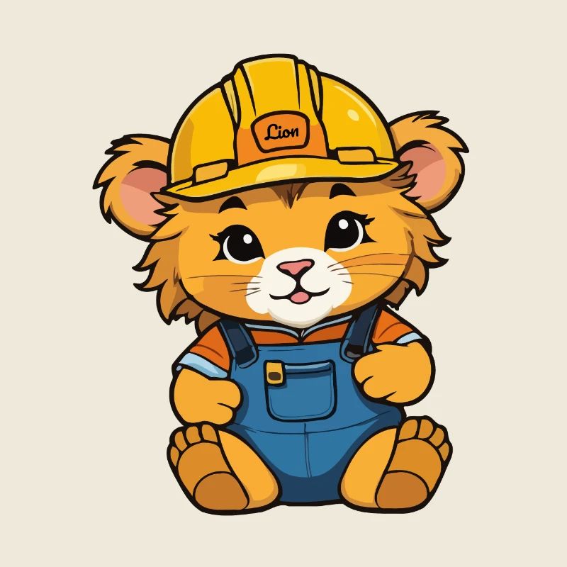 Baby lion as construction worker