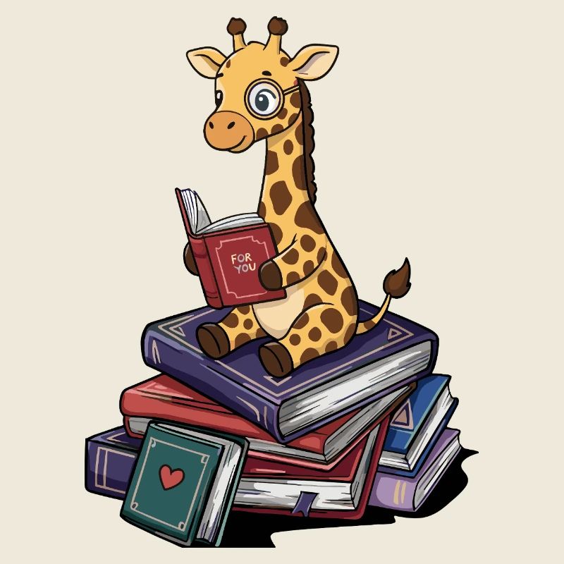 Bookworm Giraffe Animal Reading Books Art