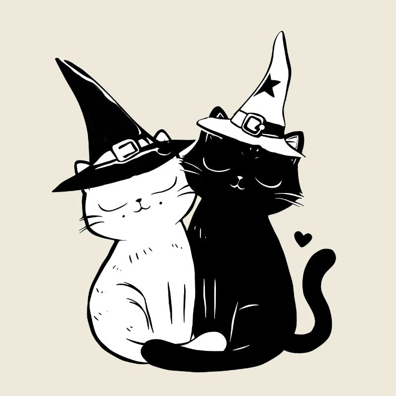Black and White Witch Cats Pair" Description: