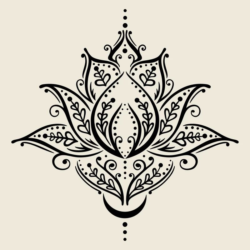 Filigree lotus flower with moon. Yoga.