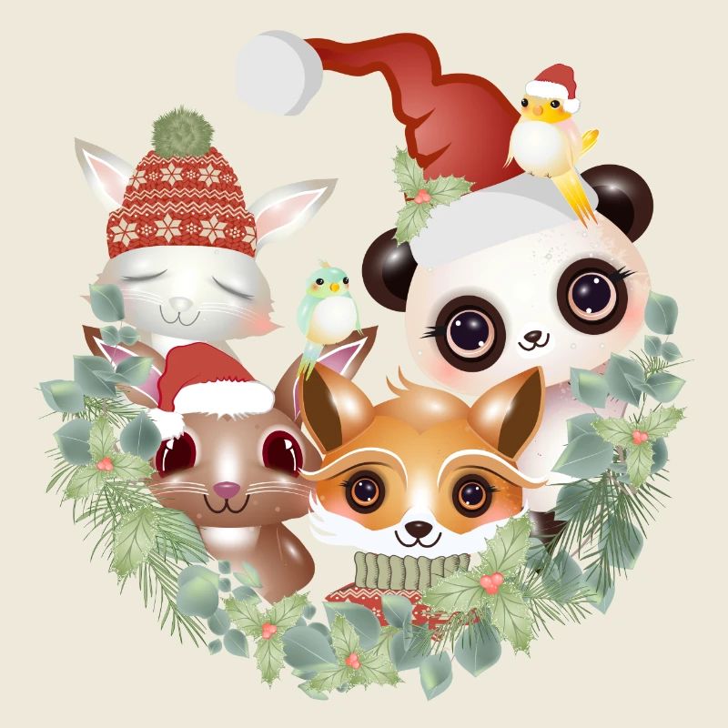 sechs niedliche Tier Freunde feiern Weihnachten