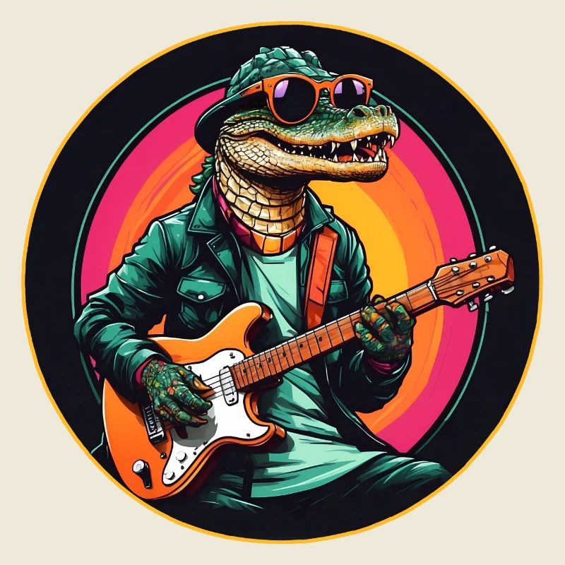 Cool crocodile alligator playing guitar