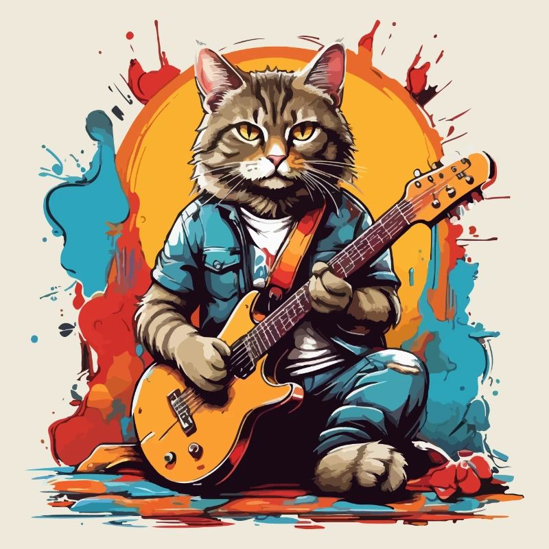 Katze mit Gitarre