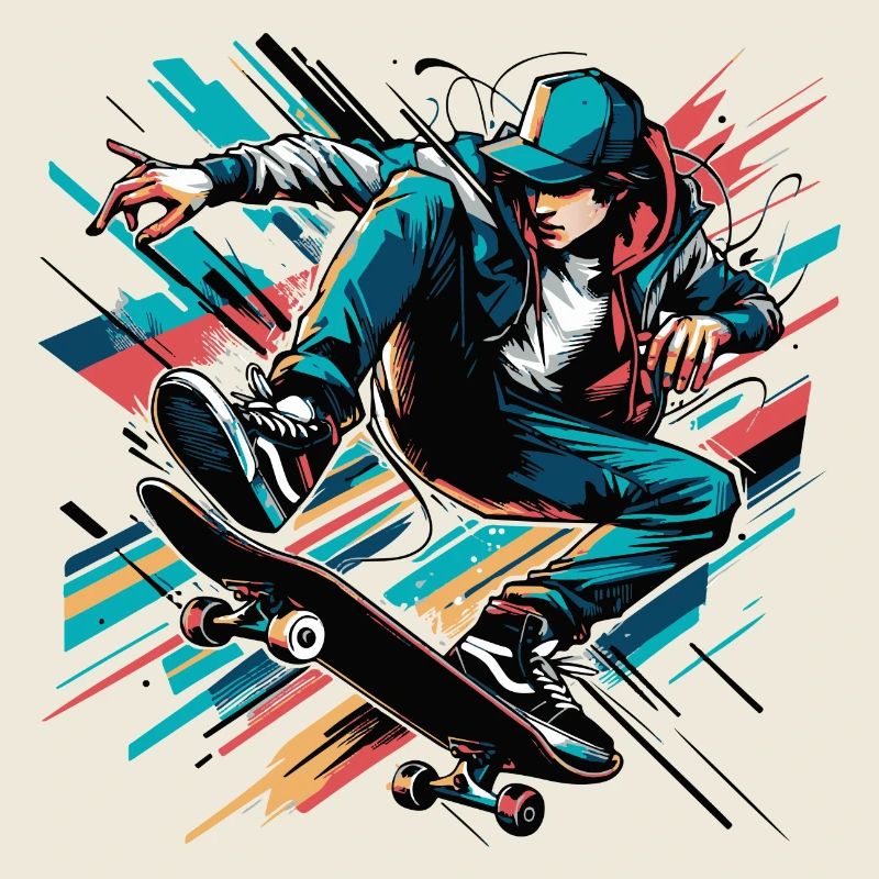 Lebendiges buntes Motiv eines Skaters