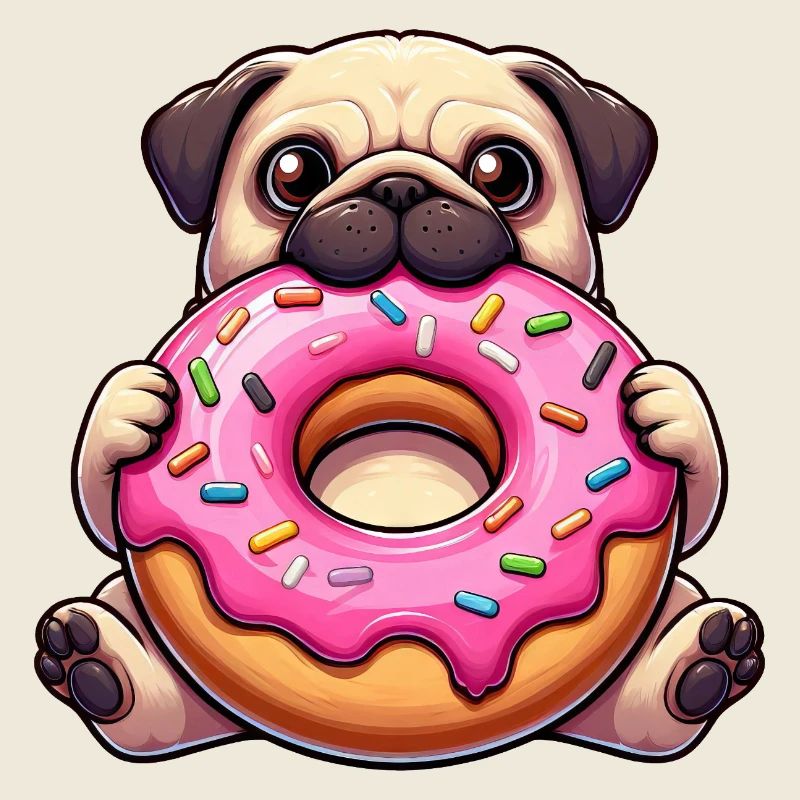 Carlin mignon avec beignet Chiens de dessin animé drôles