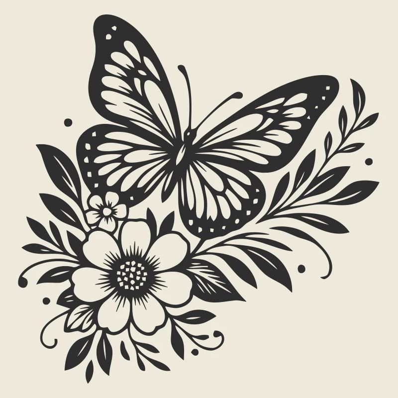 Papillon élégant et motif floral