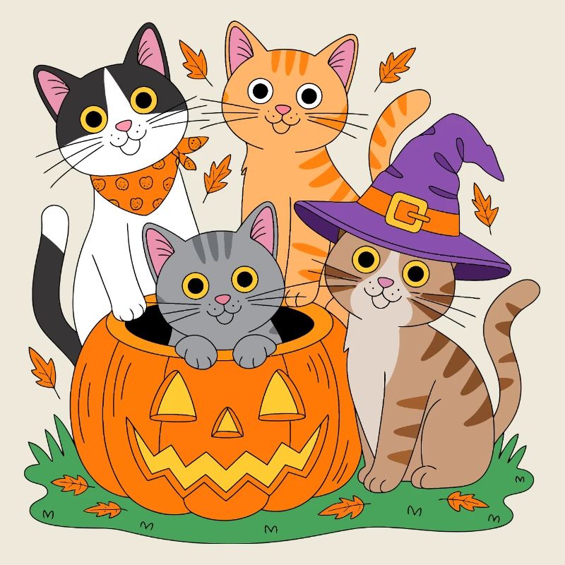 Pumpkin Cats Halloween Trio