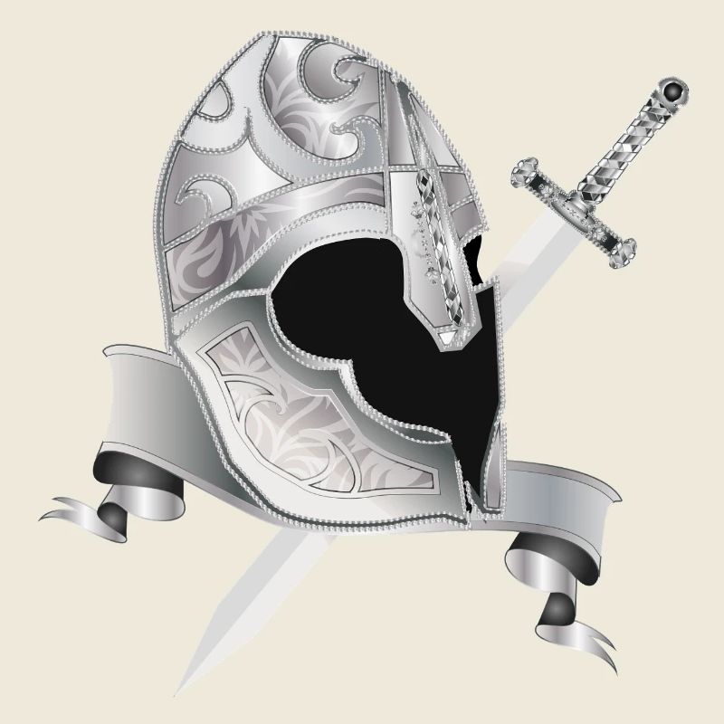 Casque de chevalier noble avec épée – ornement en argent