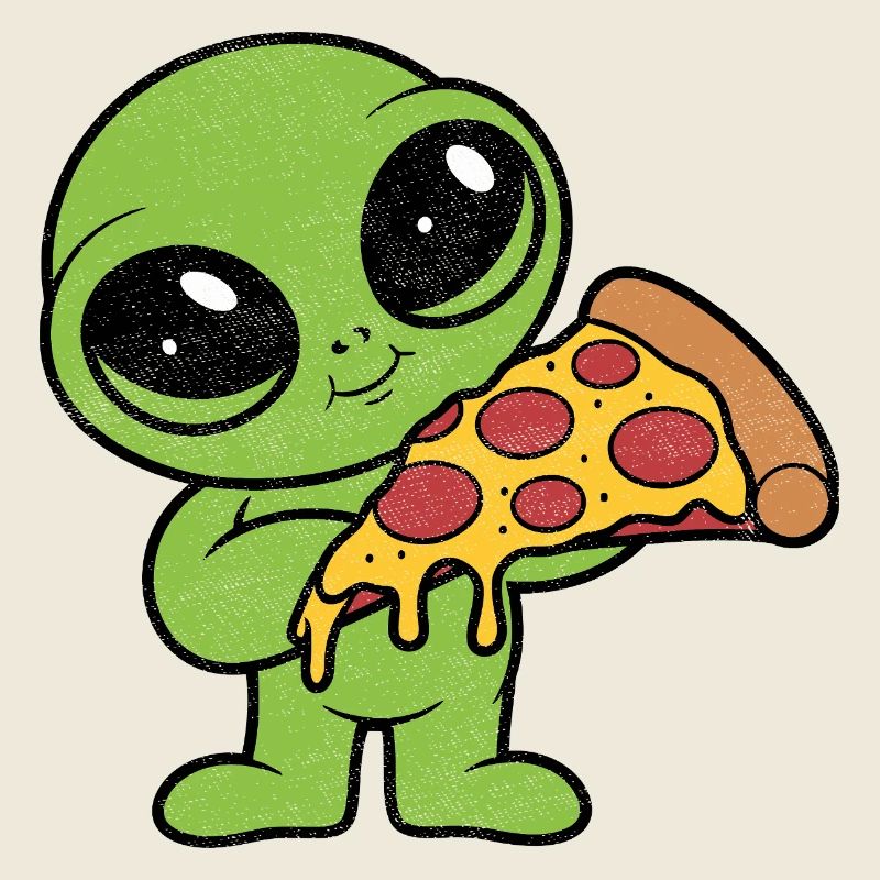 Cute Alien with Pizza Slice Pizza Fan