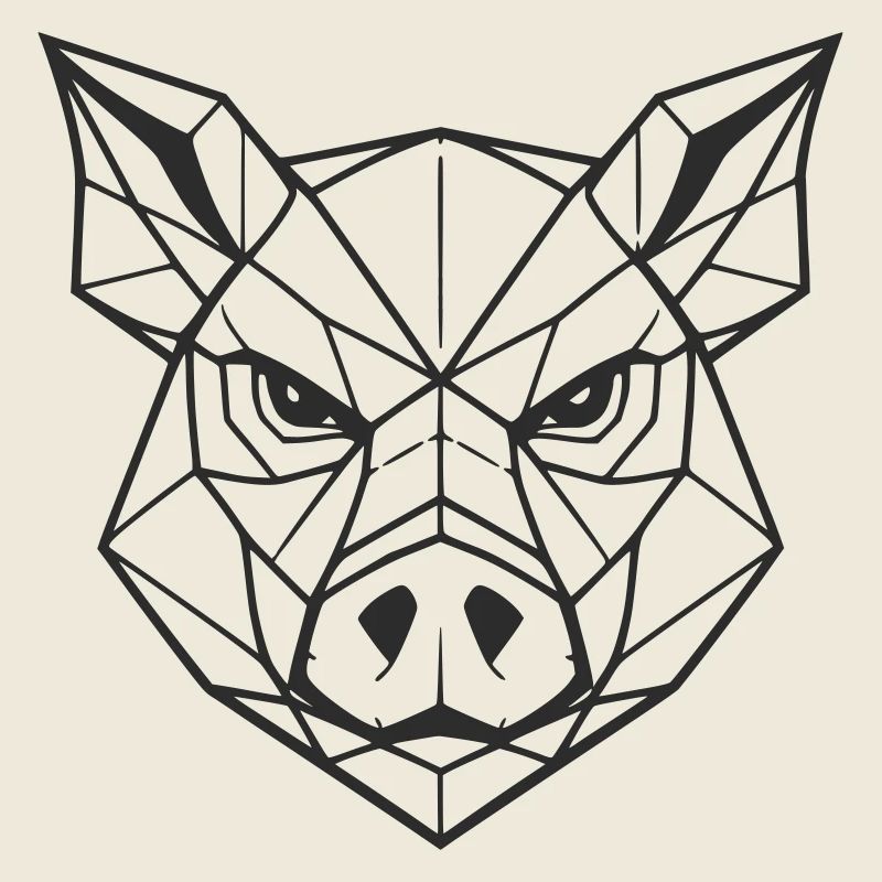 Geometric Pig Head Line Art