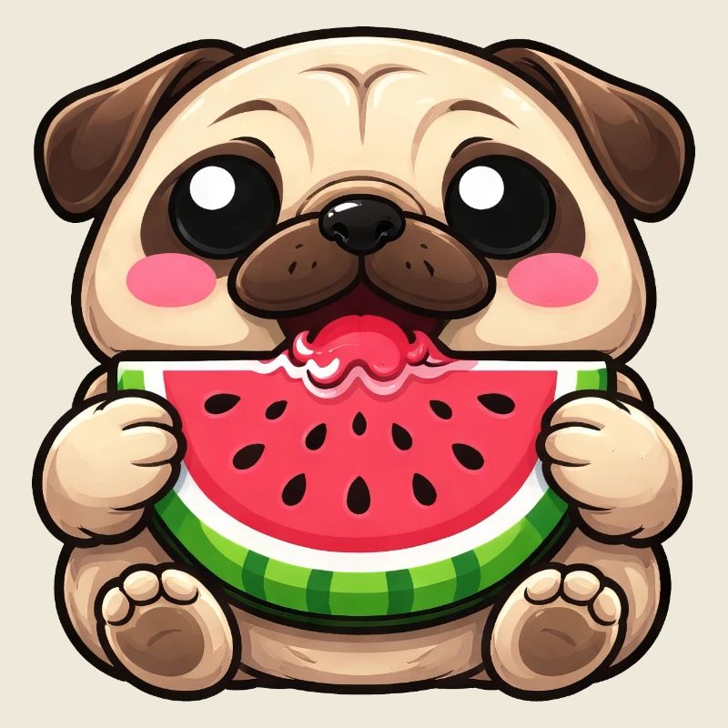 Dessin animé mignon de chien carlin Kawaii Melon Summer