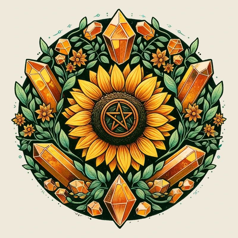 Sunflower Crystal Circle Pentagram