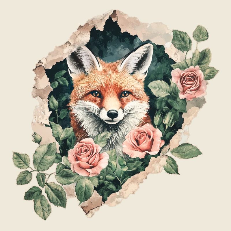 Fuchs mit Rosen Vintage