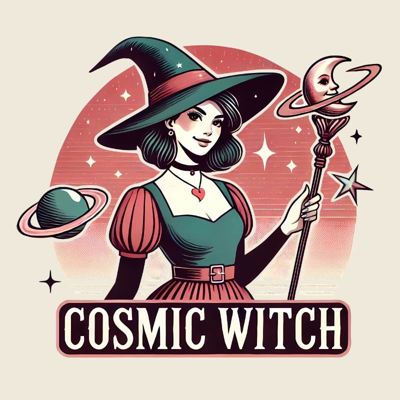 Cosmic Witch Halloween Retro Design
