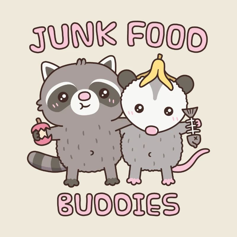 Copains mignons de malbouffe de raton laveur et d’opossum