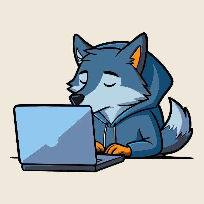 Niedlicher Hacker Wolf schläft im Hoodie vorm PC