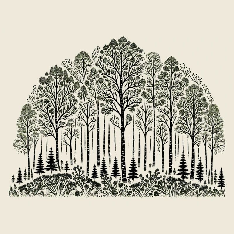 Black on White Birch Forest Pattern
