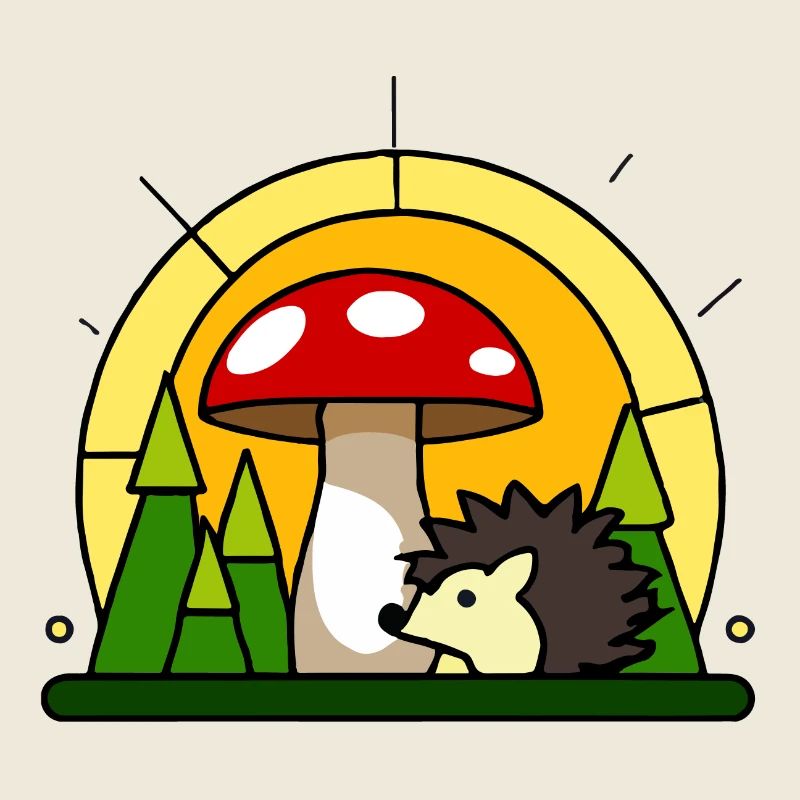 Kleiner Igel unter einen Fliegenpilz