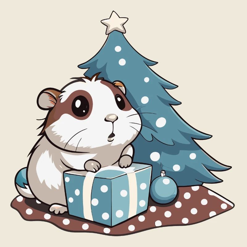 Un cochon d’Inde mignon déballe un cadeau