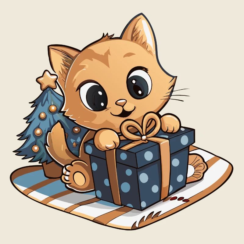 Cute cat unwrapping gift