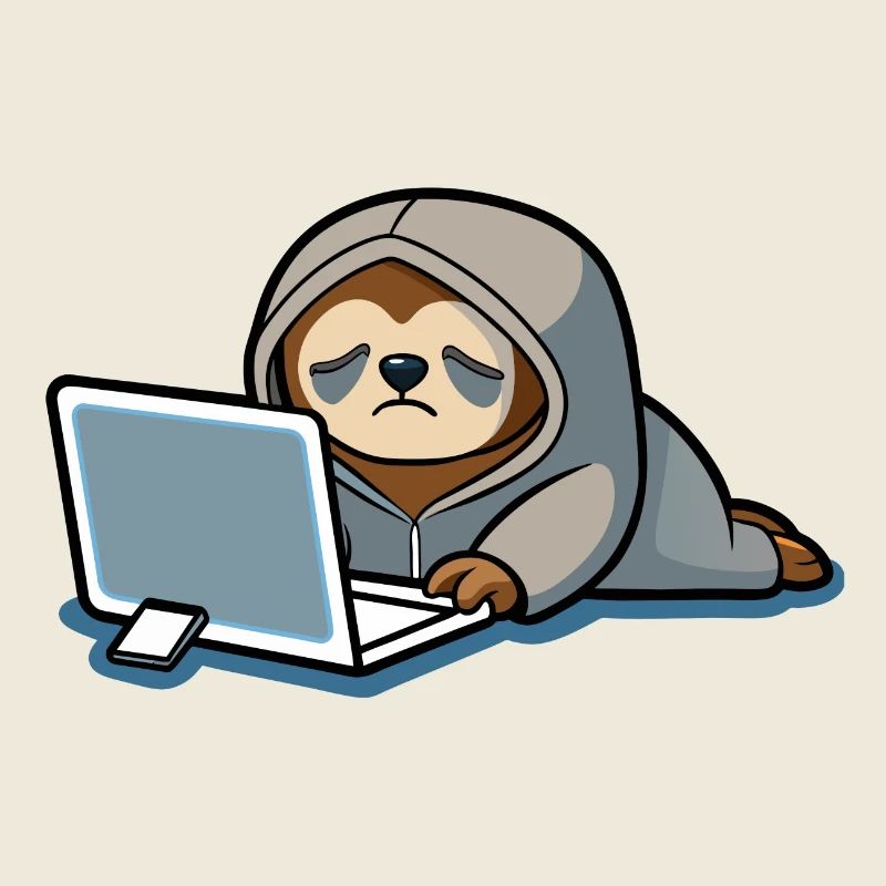 Cute hacker sloth in hoodie in front of PC