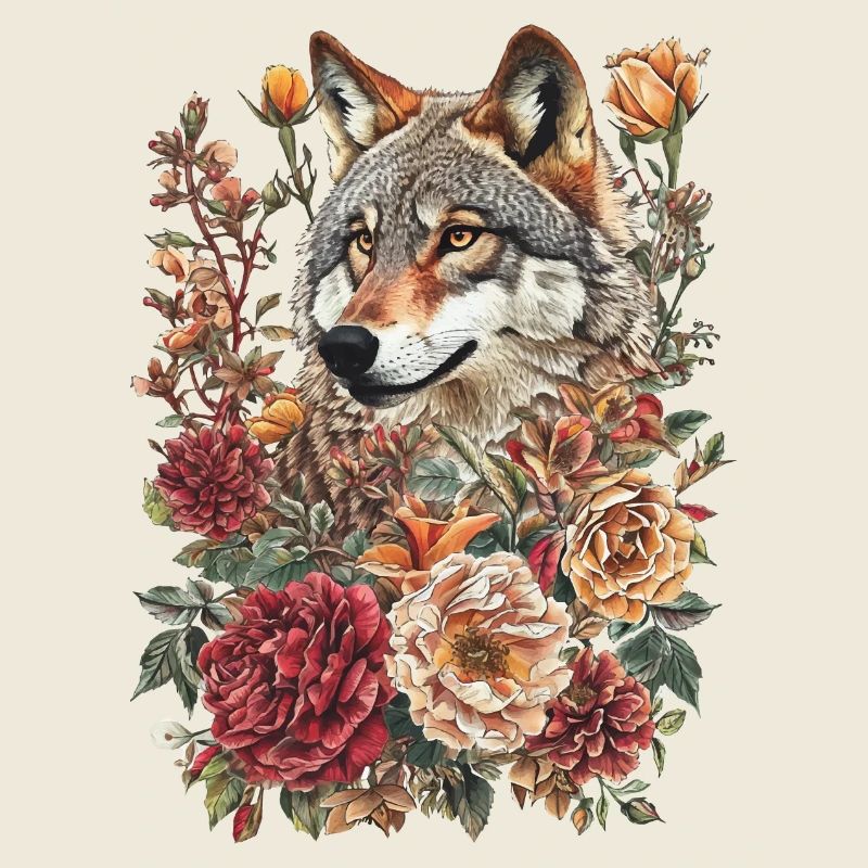 Wolf and flowers