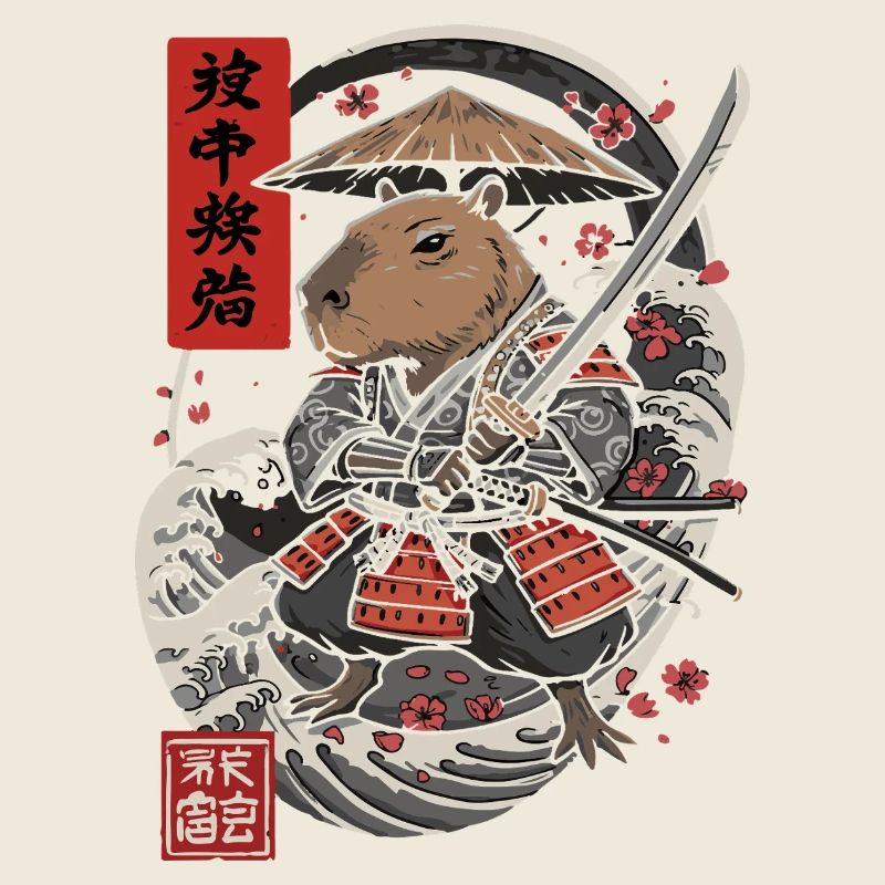 Samurai Capybara Combat Illustration