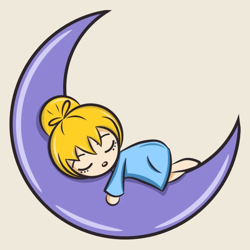 Kleines Mädchen, das auf dem Mond schläft