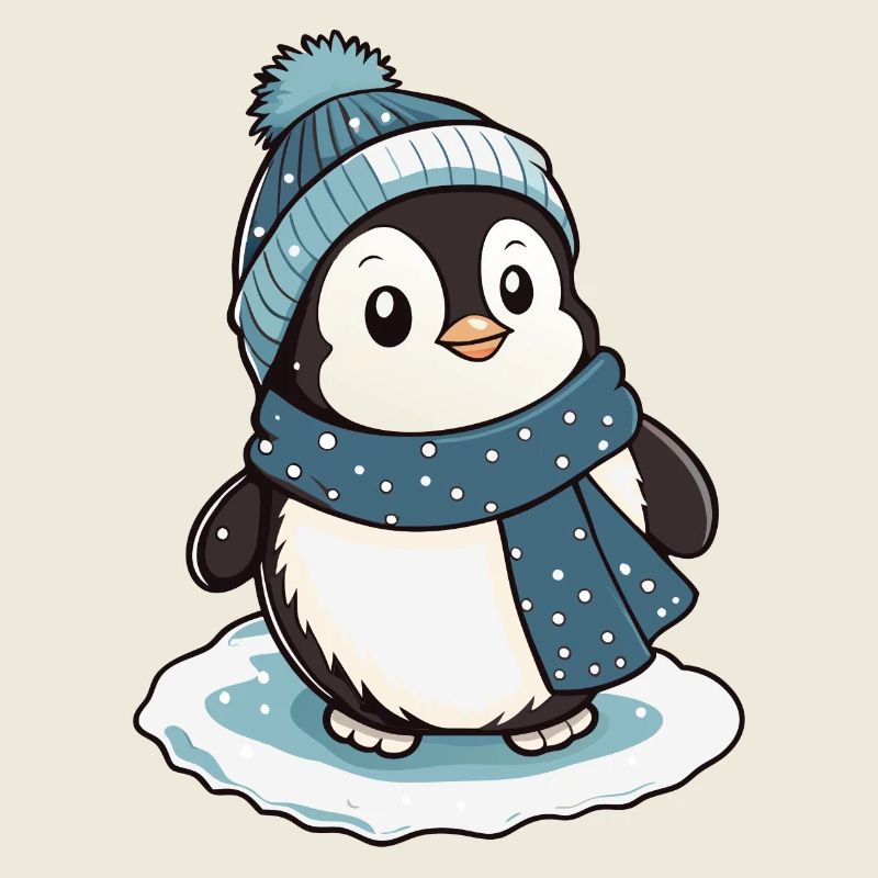 Cute penguin with scarf and bobble hat.