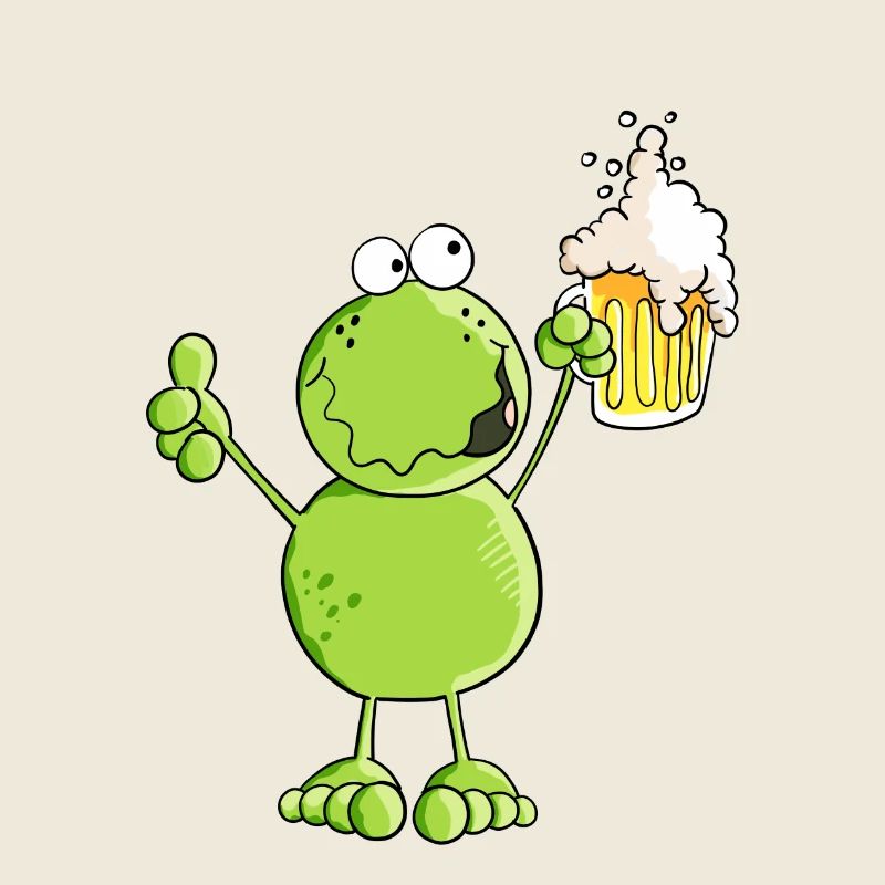 Frosch hebt ein Bier - Prost - Alkohol - Comic