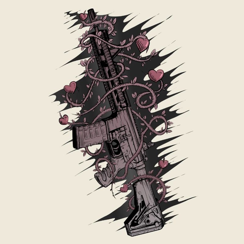 Fusil d’assaut aux cœurs roses