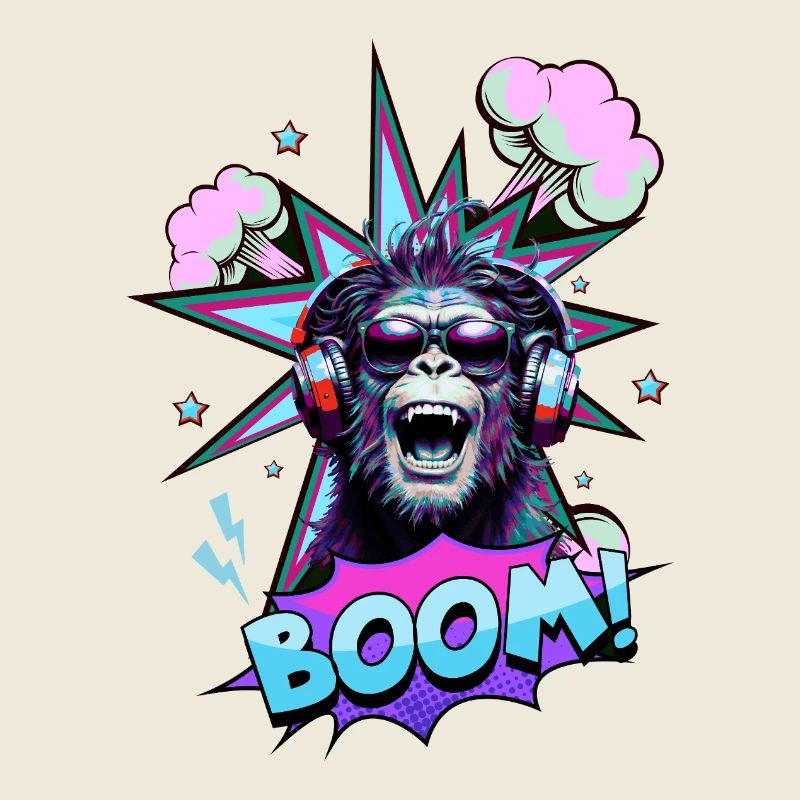Neon Affe mit Kopfhörern BOOM! - Musik-Design
