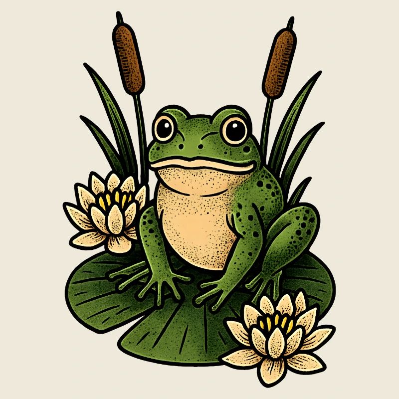 Green frog on lily pad