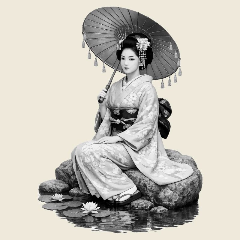 Geisha im Kimono mit Schirm