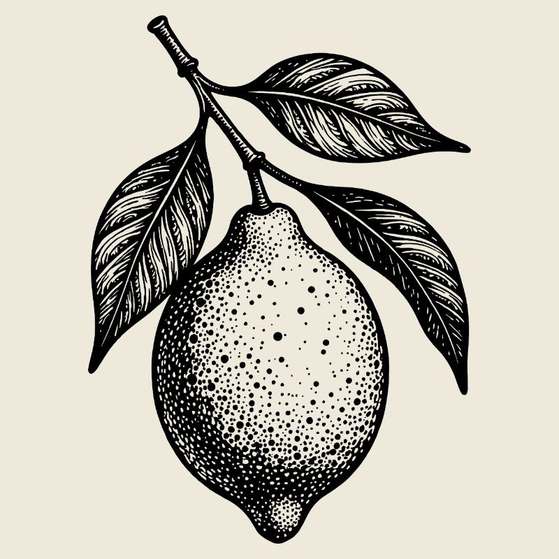 Illustration lemon hanging stippled texture