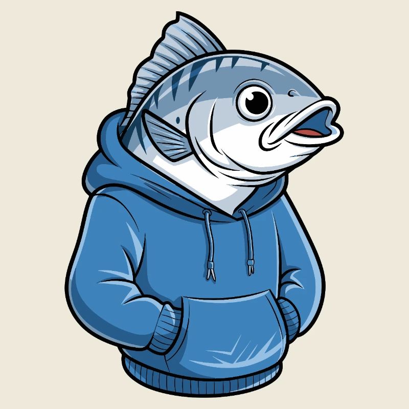 Dessin animé drôle de poisson-pêcheur avec un sweat à capuche