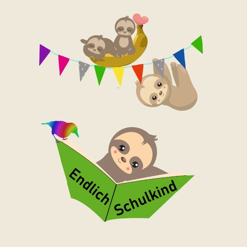 Endlich Schulkind Faultiere süß, Buch lesend