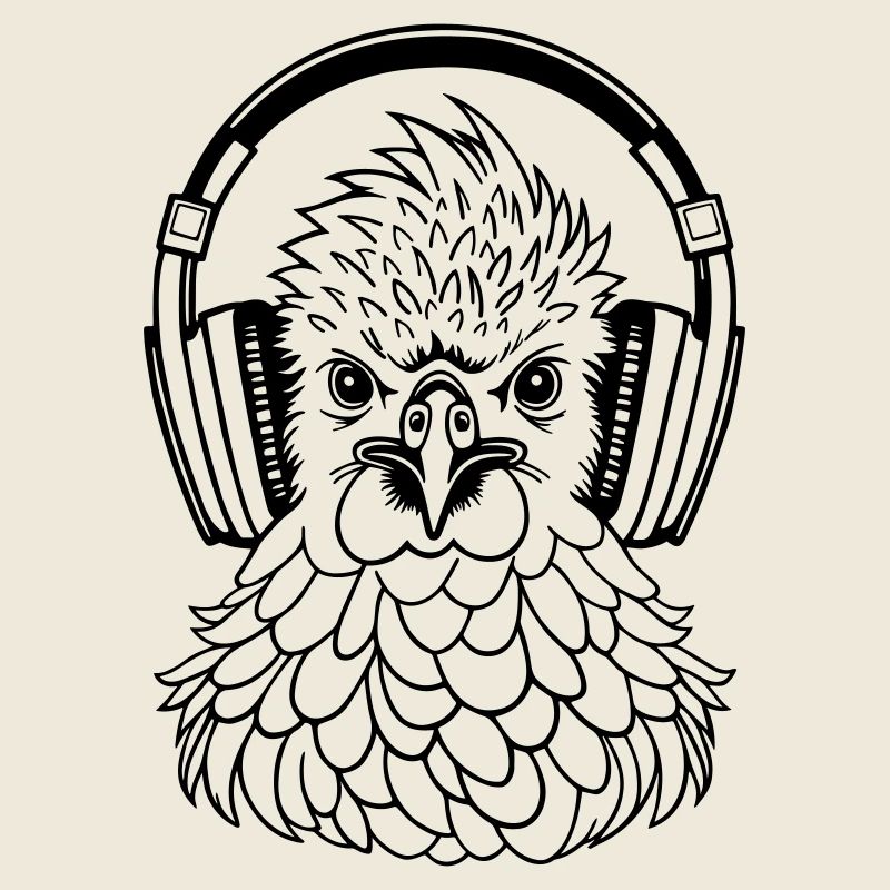 Poulet avec écouteurs
