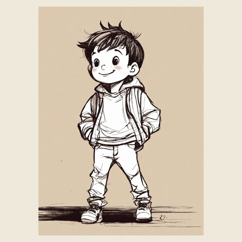 A young boy wearing pants and a jacket.