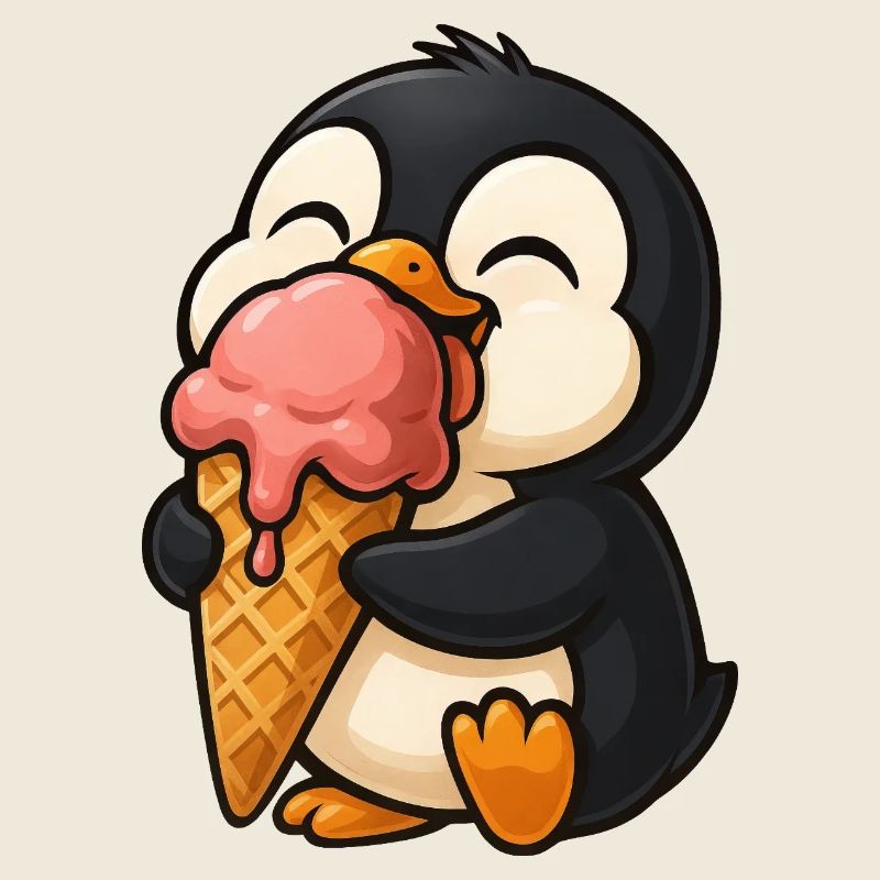 pingouin drôle avec dessin animé de crème glacée