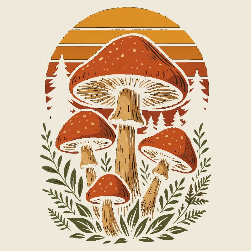 Champignons forestiers dans un style rétro – illustration de la nature