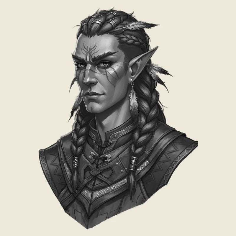 Elf Warrior Portrait in Black and White